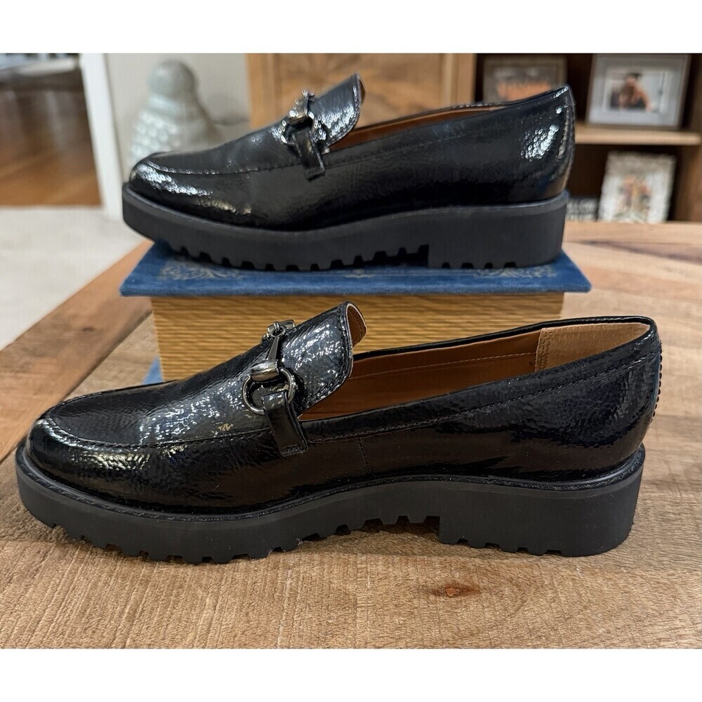 Franco Sarto Cason Loafers Lug Sole Black Patent Womens 6.5M Chunky 90s Y2K